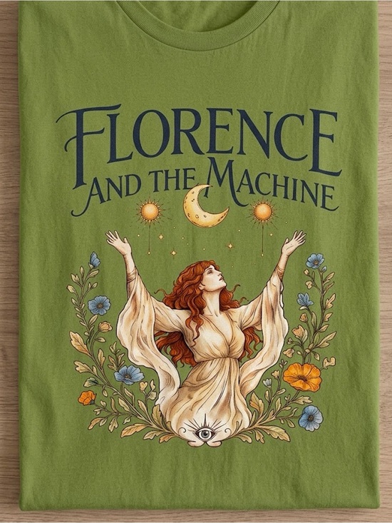 Gildan Tops - Florence And The Machine Ethereal Floral Moon Boho Green T-Shirt
